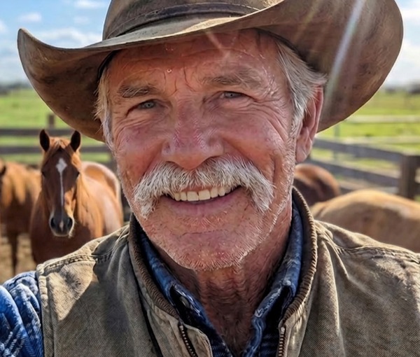 Big Jim in front of his horse pen.